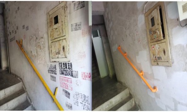 芍药居一社区对两栋楼宇开展小广告清除活动